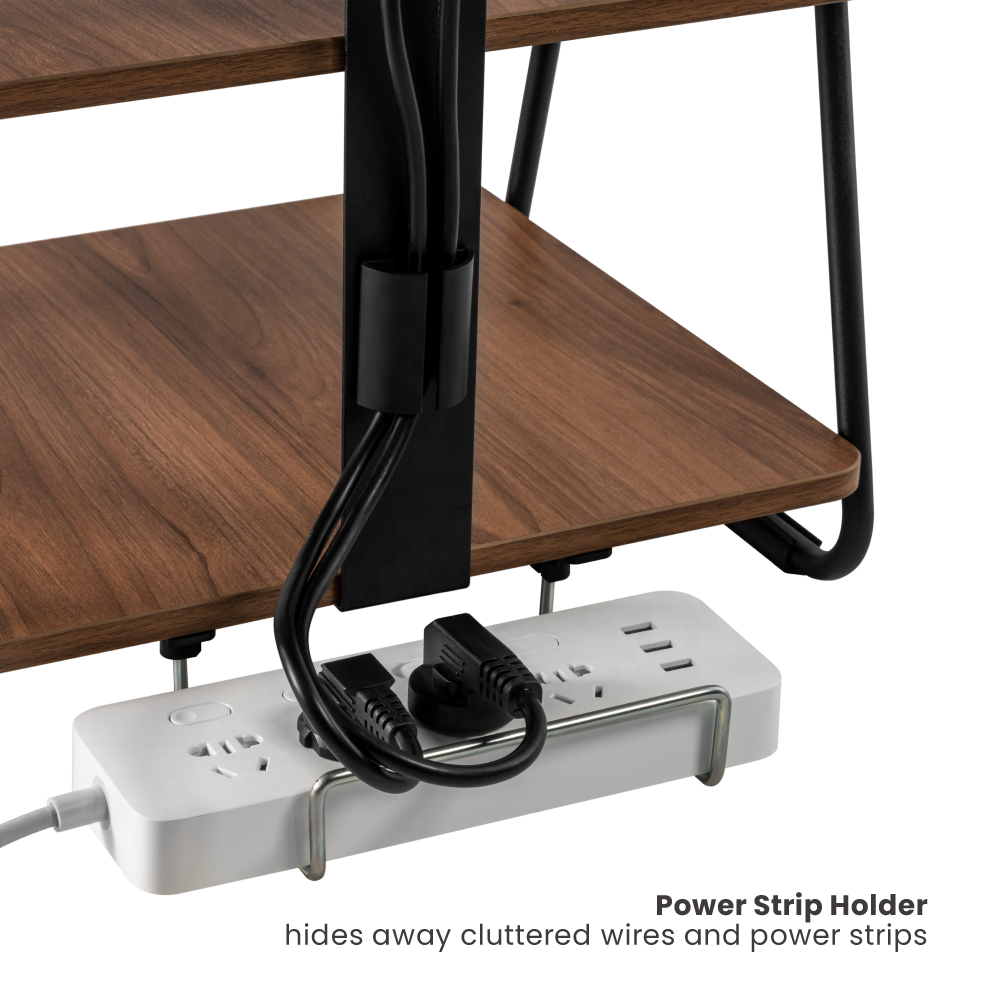 SFR-03 3-Tier Industrial Style Storage Rack AV Media Stand Corner Shelf Wood Shelves for TV Xbox PS5