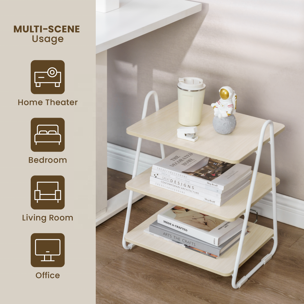 SFR-03 3-Tier Industrial Style Storage Rack AV Media Stand Corner Shelf Wood Shelves for TV Xbox PS5
