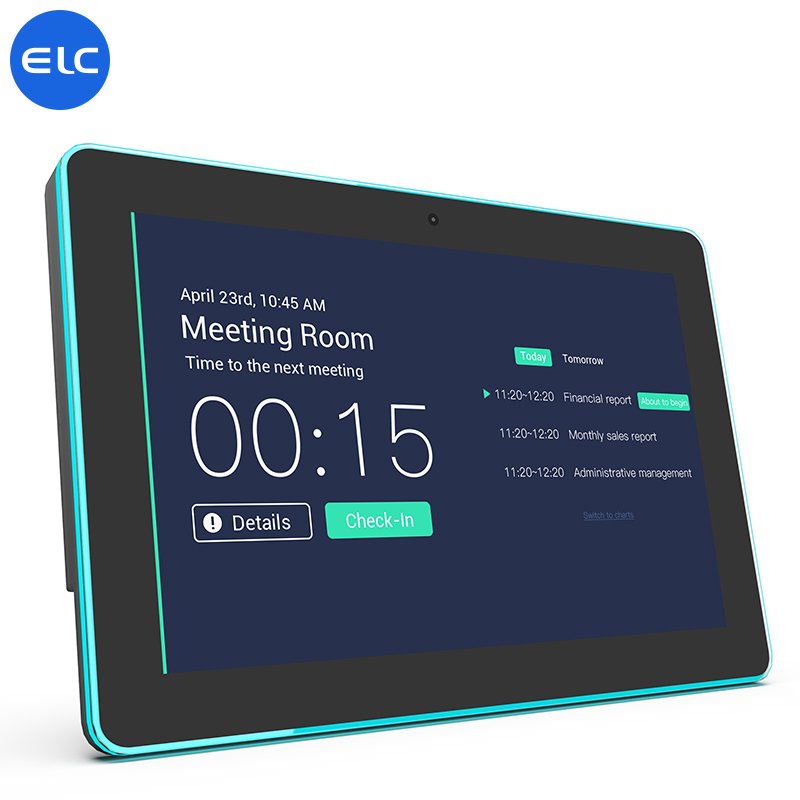 Fast delivery wall mount 10.1 inch touch screen POE NFC RFID RK3566 android 11 LED Light Bar Booking display Meeting room tablet