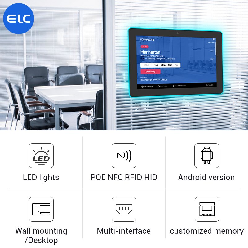 Fast delivery wall mount 10.1 inch touch screen POE NFC RFID RK3566 android 11 LED Light Bar Booking display Meeting room tablet