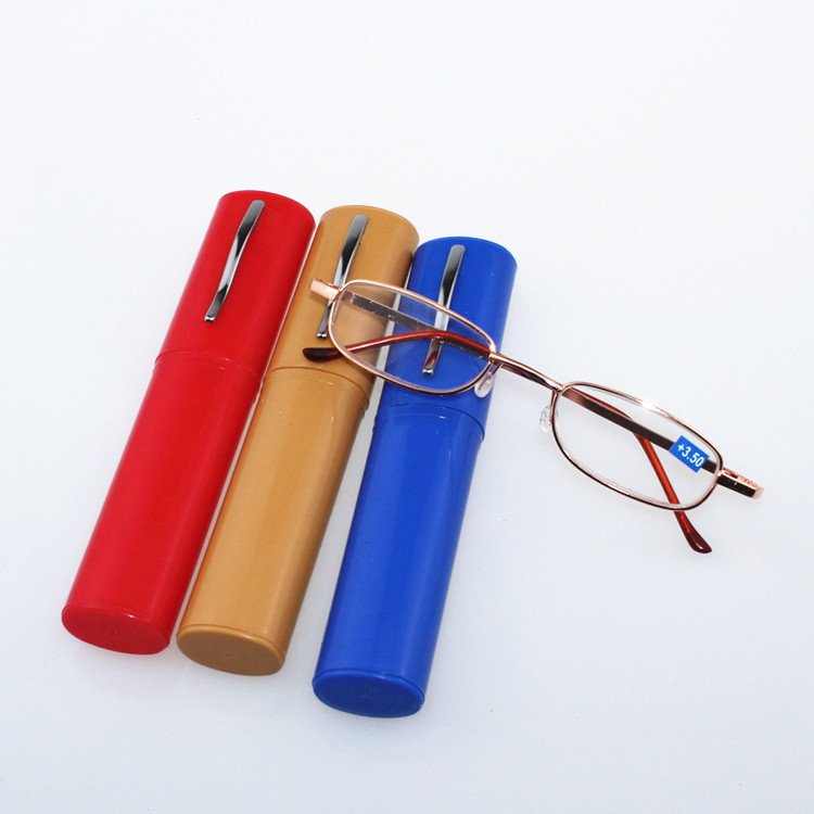 Changbitong Metal frame Spring Hinge Portable Reading Glasses with Aluminum pen case