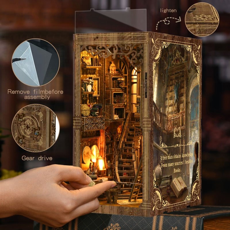 Manufacturer assembled Library education colorful diy dollhouse book nook home decoration diy wood puzzle book nook