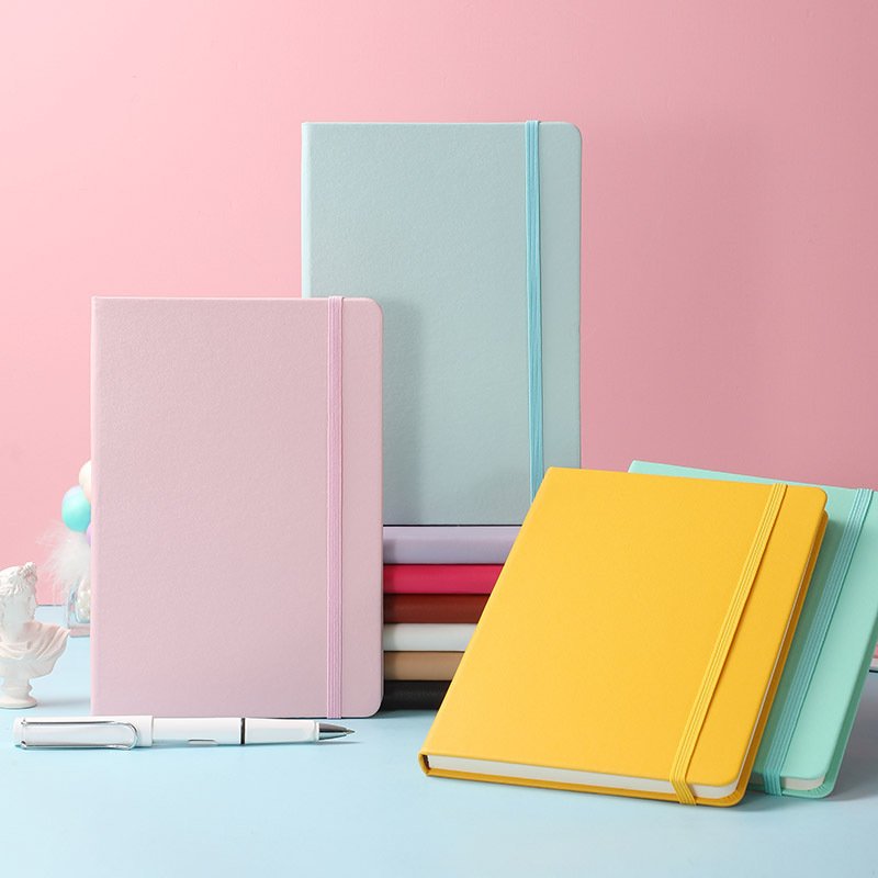 Cross-border notebook Amazon hot a5 Hard Case Pu binding band notepad cute Journal Book custom printed logo