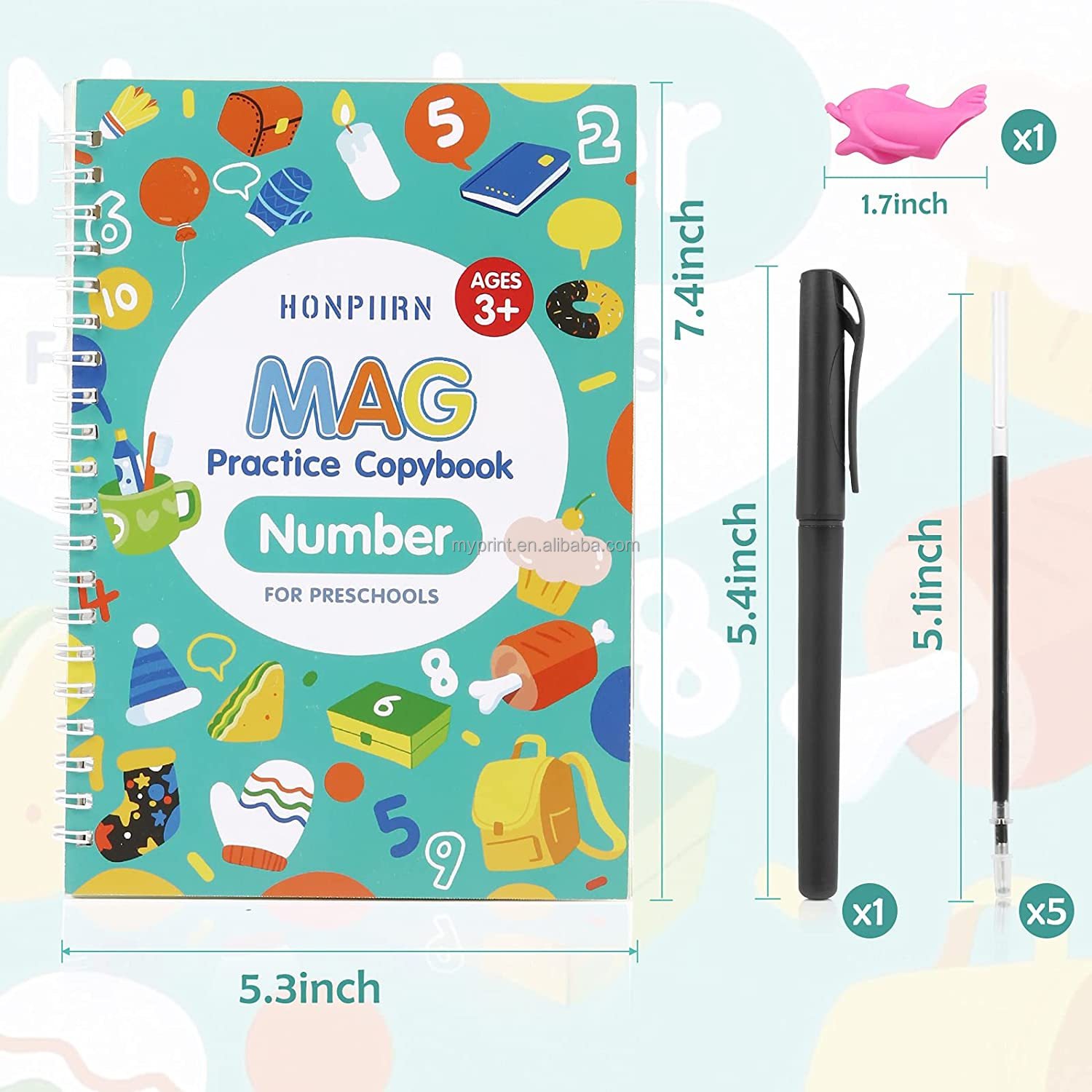 Customized Practice Children Copybook 4 pcs Set Math Alphabet Drawing Number Reusable Handwriting Calligraphy Book for Kids