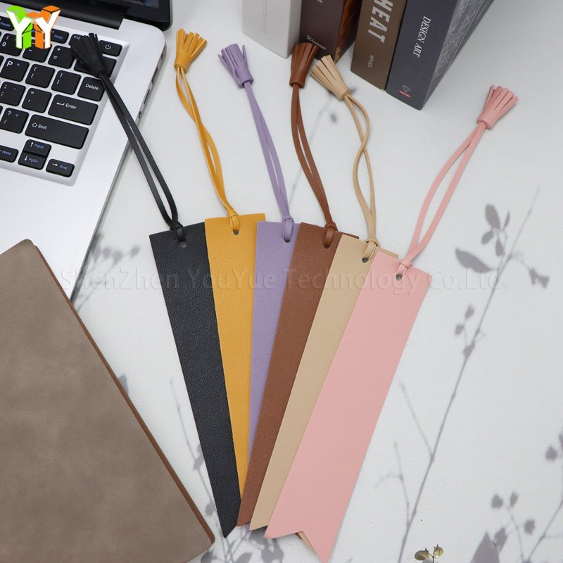 YY PU Leather Minimalist Tassel Bookmark 7 Colors Rectangle Leather Bookmarks With Tassel Creative Book Lover Bookmarks Gifts