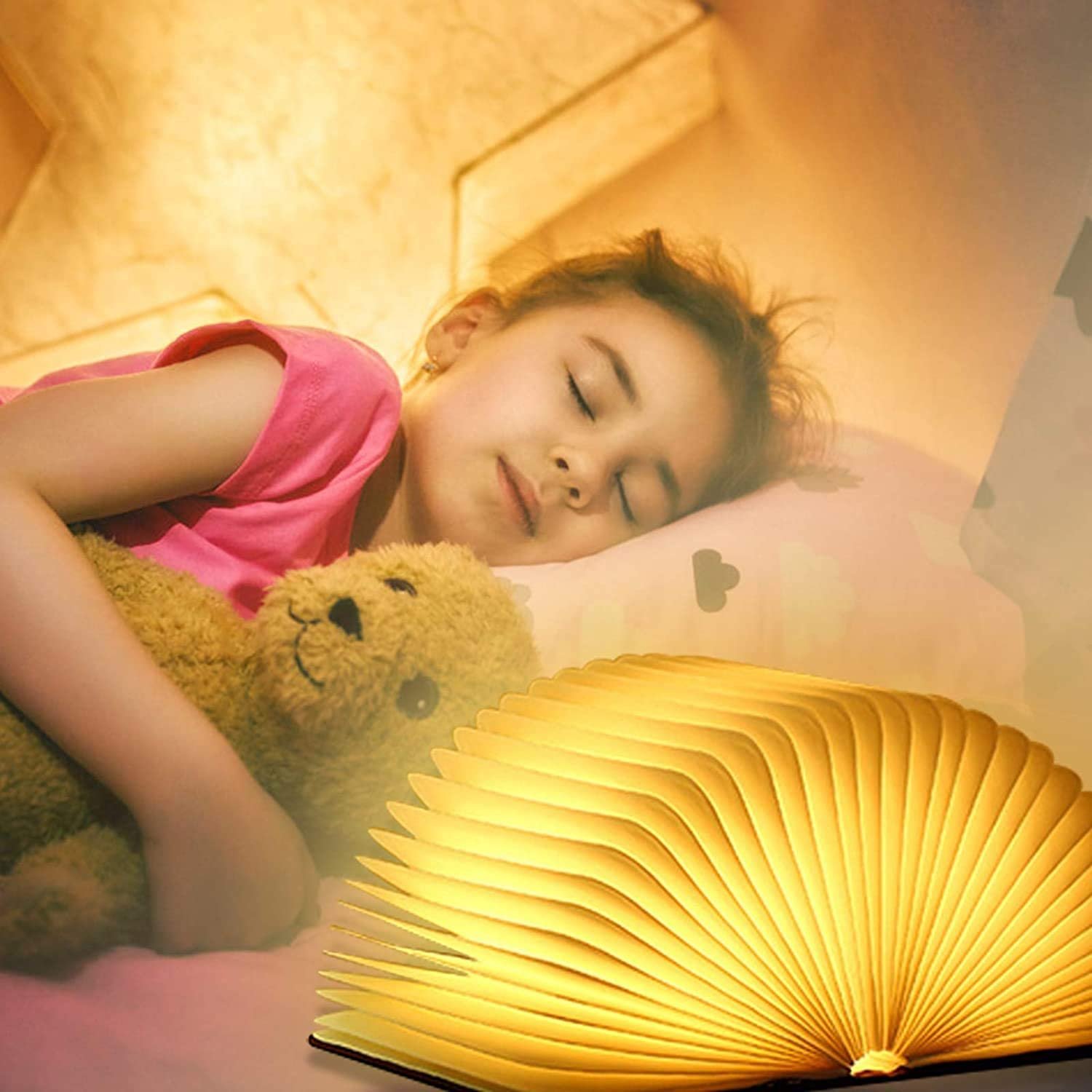 3D Wooden LED Book Light Novelty-Folding Table Lamp LED Paper Lantern With USB Rechargeable Book Lamp Gift
