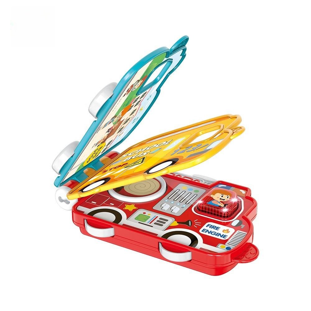 MJFEM0022 New cheap price baby early educational sound light learning bus plastic montessori kids car books toys