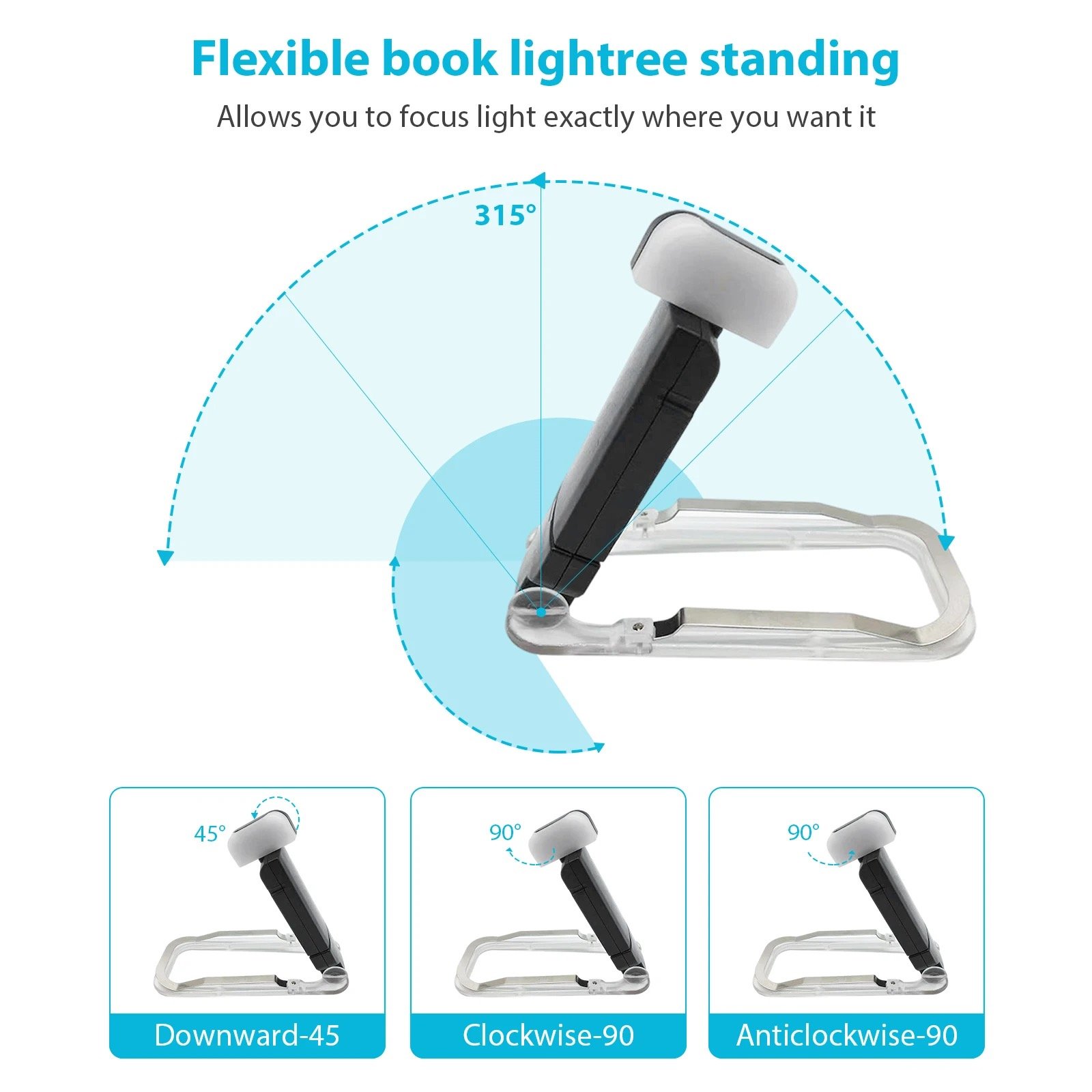Portable Foldable USB-Amer Book Light Eye-Protection 3 Amber Colors Flexible LED Computer Clip White Small Size Easy Reading