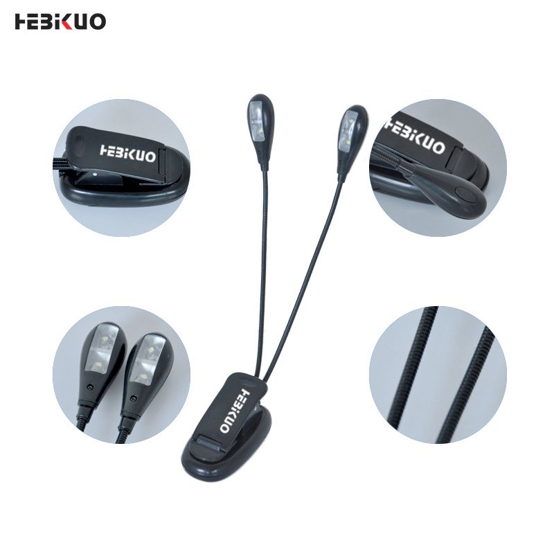 HEBIKUO PD12 Factory OEM Double LED Lamp USB Plug Clip-on Piano Music Station For Music Stand