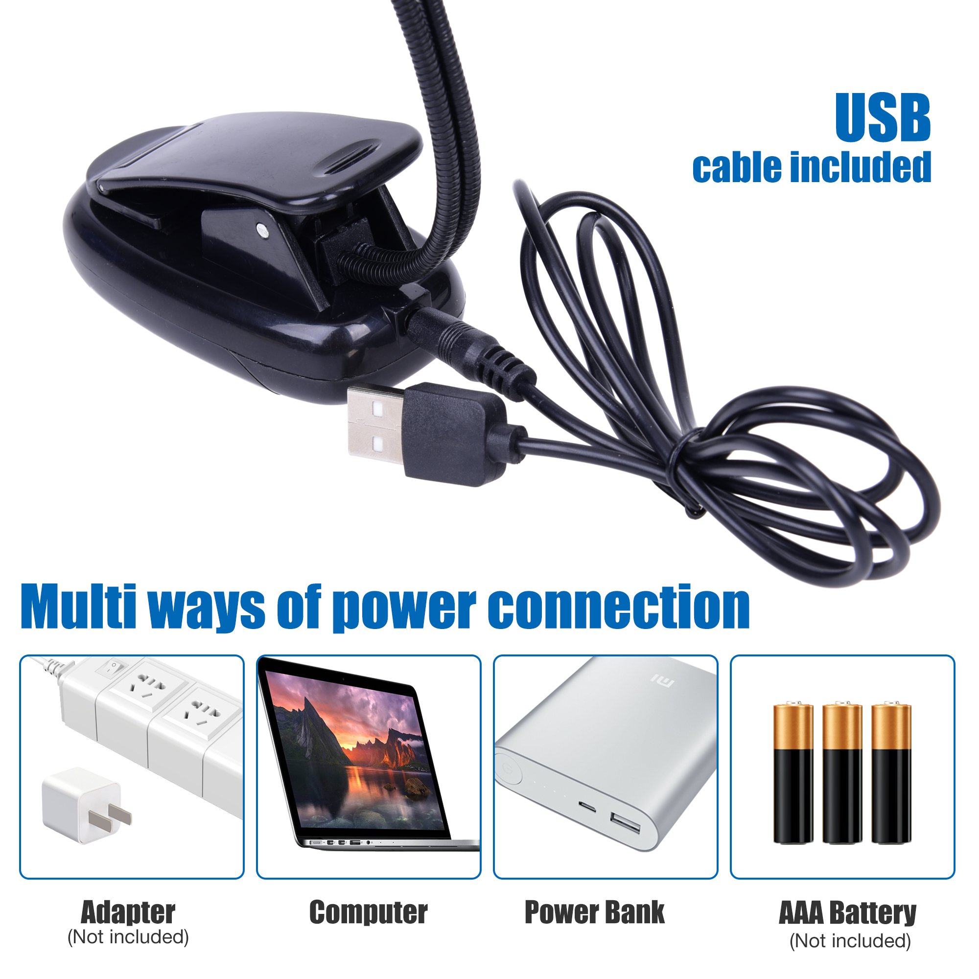 4 Levels Brightness Clip Reading Lights, Book Lights USB and Battery Operated, Portable LED Music Stand Light for Reading Piano