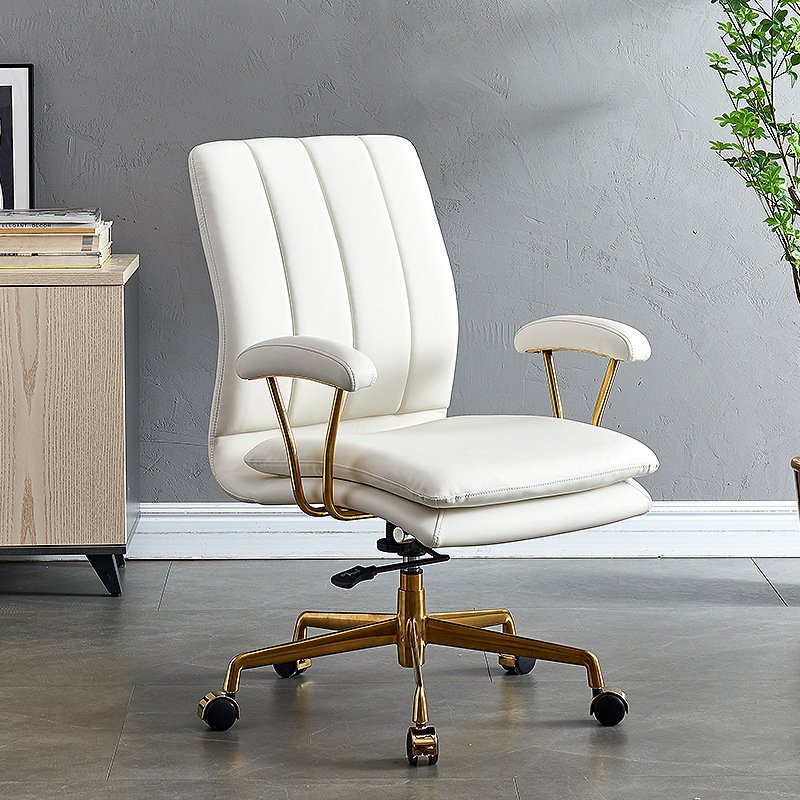 Home Comfortable Luxury Metal Computer Chair Executive Office Seat Lift Rotary Book Desk Chair High-end Leather Chair