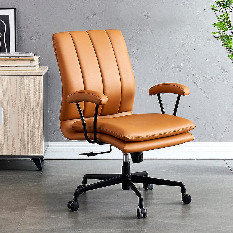 Home Comfortable Luxury Metal Computer Chair Executive Office Seat Lift Rotary Book Desk Chair High-end Leather Chair