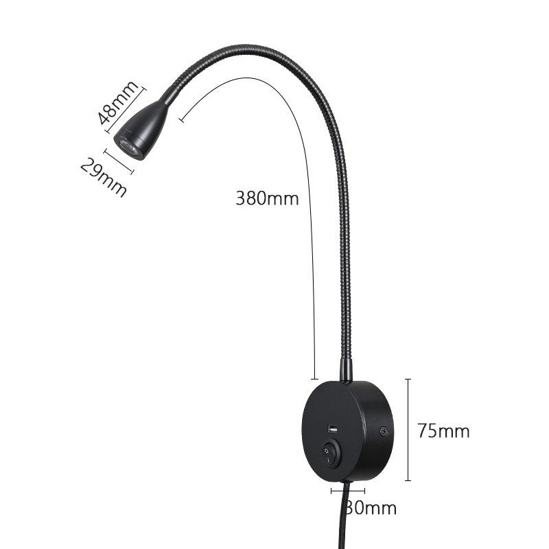 Bedside Reading Light, Flexible Gooseneck LED Bed Reading Lampfor Book Reading in Bed, 3W Bright Night Lighting Lamp with Switch