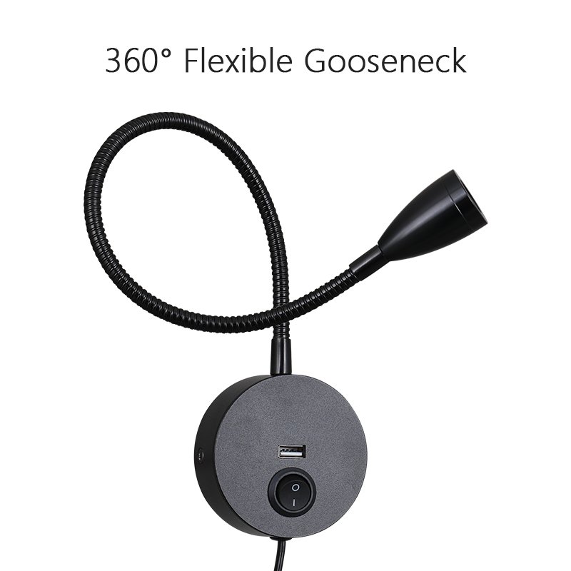 Bedside Reading Light, Flexible Gooseneck LED Bed Reading Lampfor Book Reading in Bed, 3W Bright Night Lighting Lamp with Switch