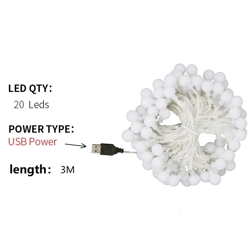 USB Power LED Ball Garland Lights Fairy String Waterproof Outdoor Lamp Christmas Holiday Wedding Party Lights Decoration atmosph
