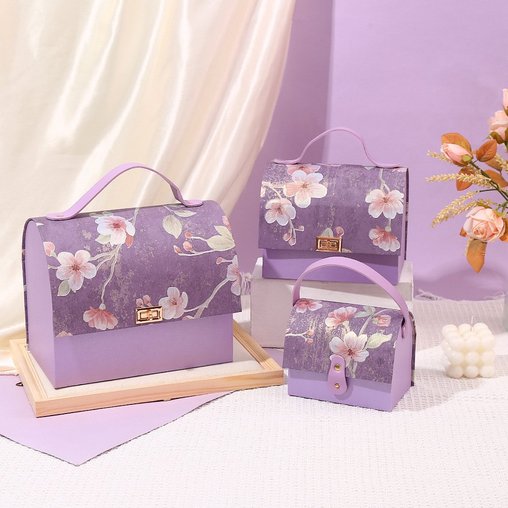 Wholesale wedding candy gift box peach blossom pattern light luxury senior sense Wedding accompanied hand gift packaging box