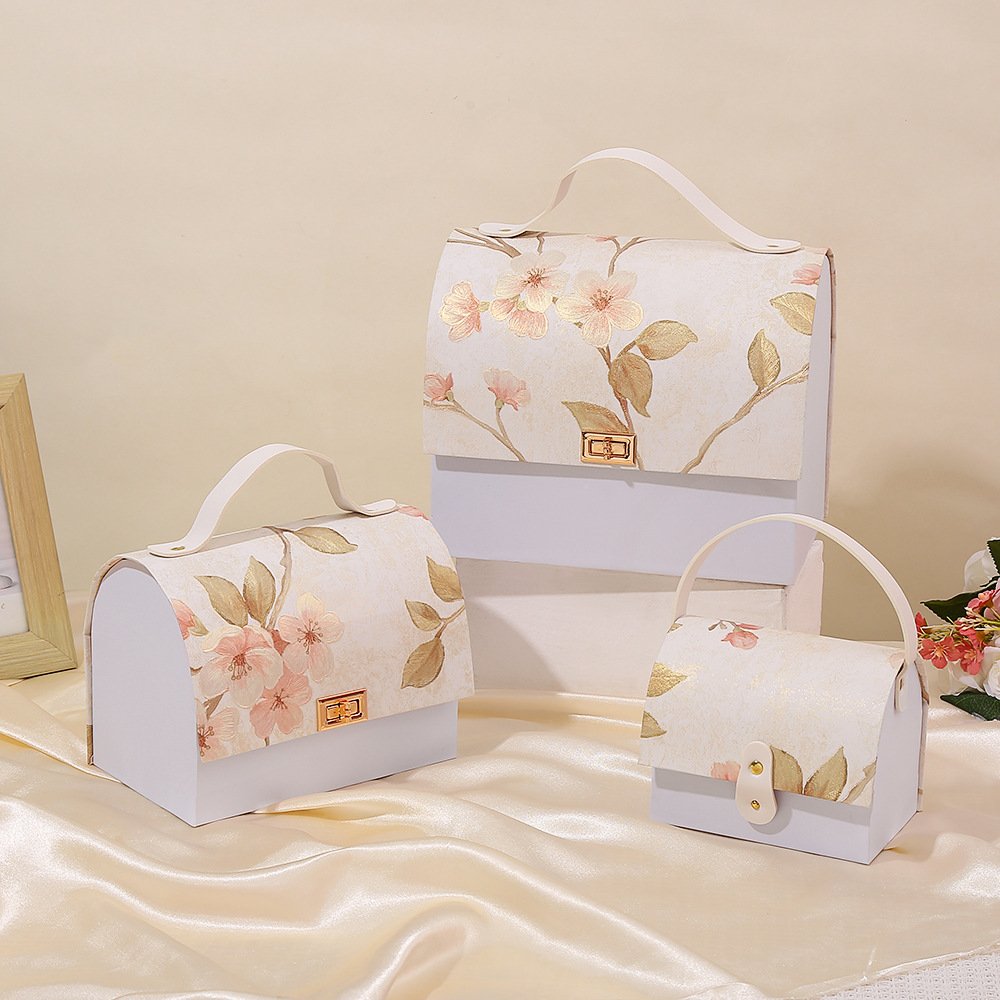Wholesale wedding candy gift box peach blossom pattern light luxury senior sense Wedding accompanied hand gift packaging box