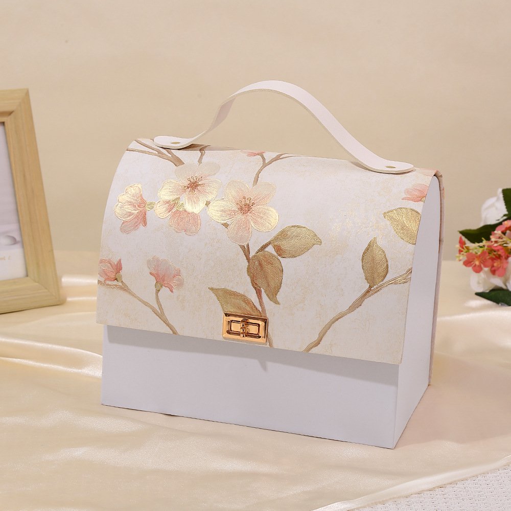 Wholesale wedding candy gift box peach blossom pattern light luxury senior sense Wedding accompanied hand gift packaging box