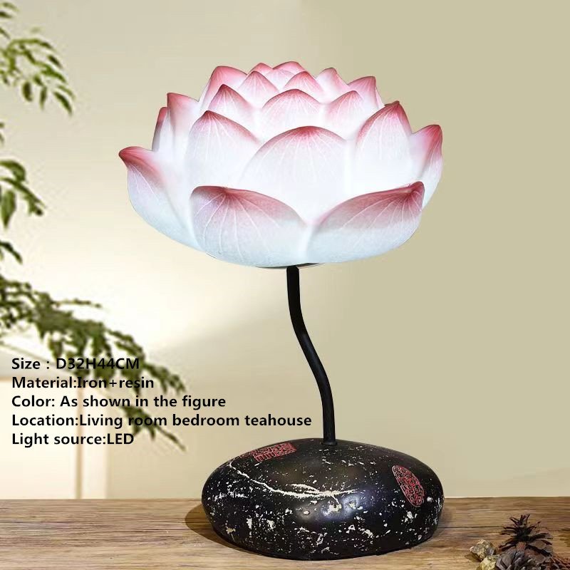Contemporary Lotus Table Lamp Chinese Style Living Room Bedroom Tea Room Study Art Decorative Light