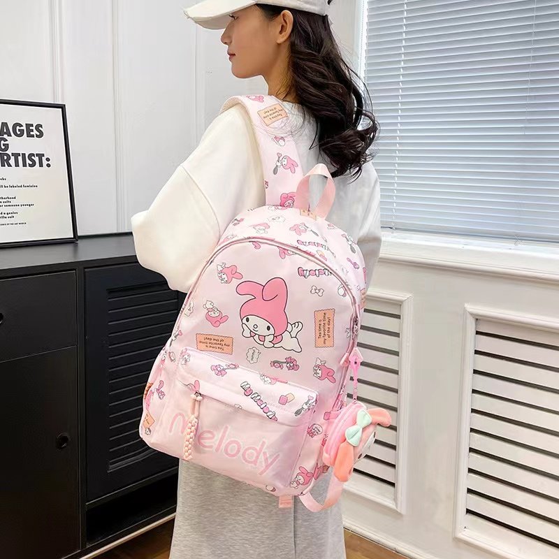 New Sanrios School Bag Children College Students Melodys Cartoon Cute Large Capacity Lightweight Backpack