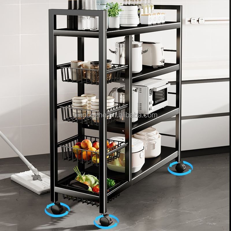 New design Light Duty Metal Steel Kitchen Storage Rack Movable Snack Vegetable Book Shelf for Home