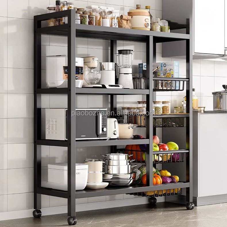 New design Light Duty Metal Steel Kitchen Storage Rack Movable Snack Vegetable Book Shelf for Home