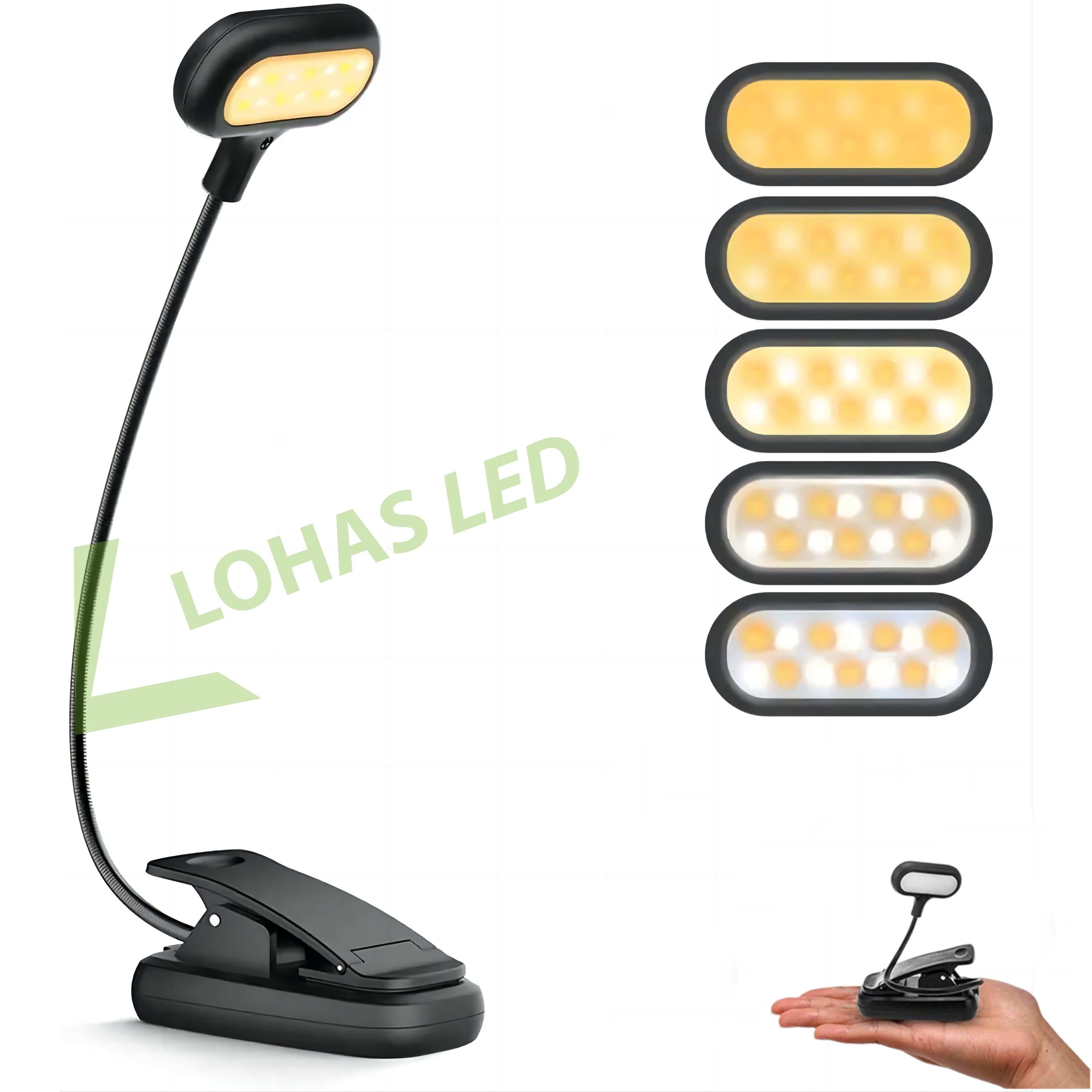 LOHAS Portable Flexible LED Clip on Reading Light USB Bedside Study Read Book Reading Lamps For Books Laptop Desk