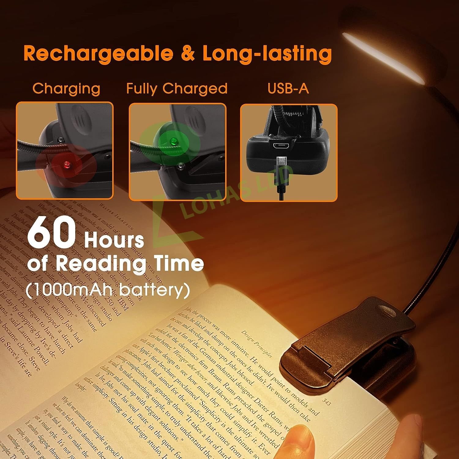 LOHAS Portable Flexible LED Clip on Reading Light USB Bedside Study Read Book Reading Lamps For Books Laptop Desk