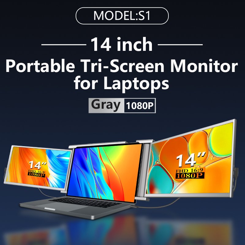 2024 new multiscreen 14 inch lcd 1920*1080P ips laptop triple portable moniror extender for wins & mac os