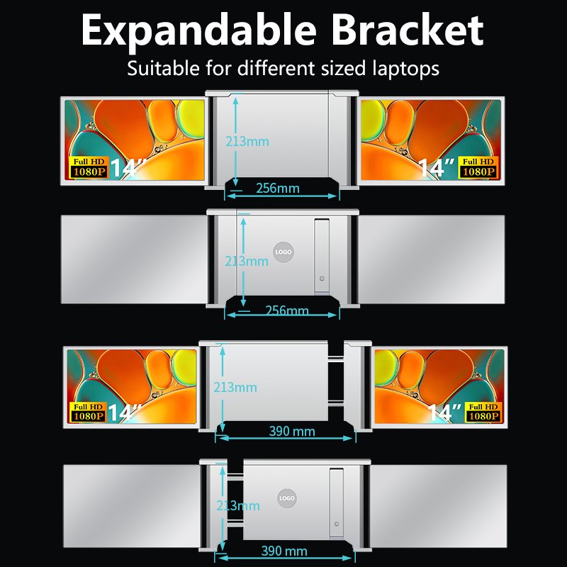 2024 new multiscreen 14 inch lcd 1920*1080P ips laptop triple portable moniror extender for wins & mac os