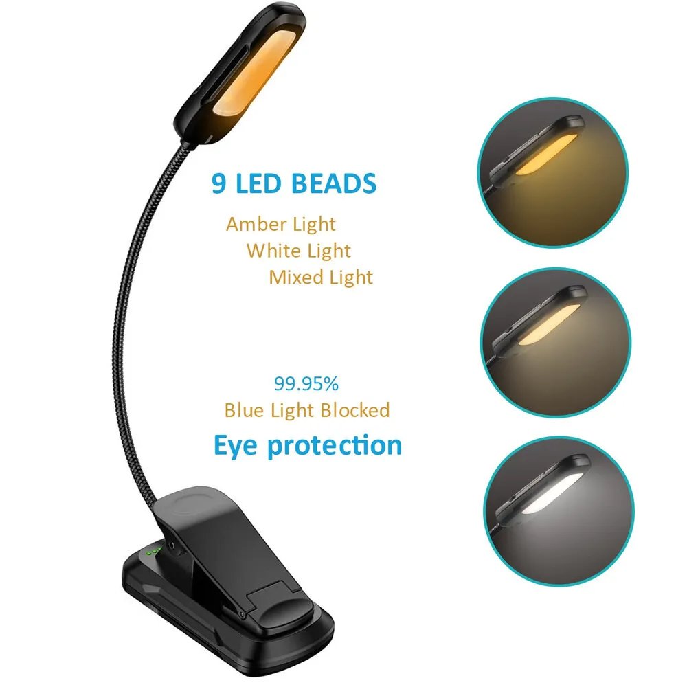 Flexible Rechargeable LED Book Light With 3 Light Modes Easy Clip Reading Lamp