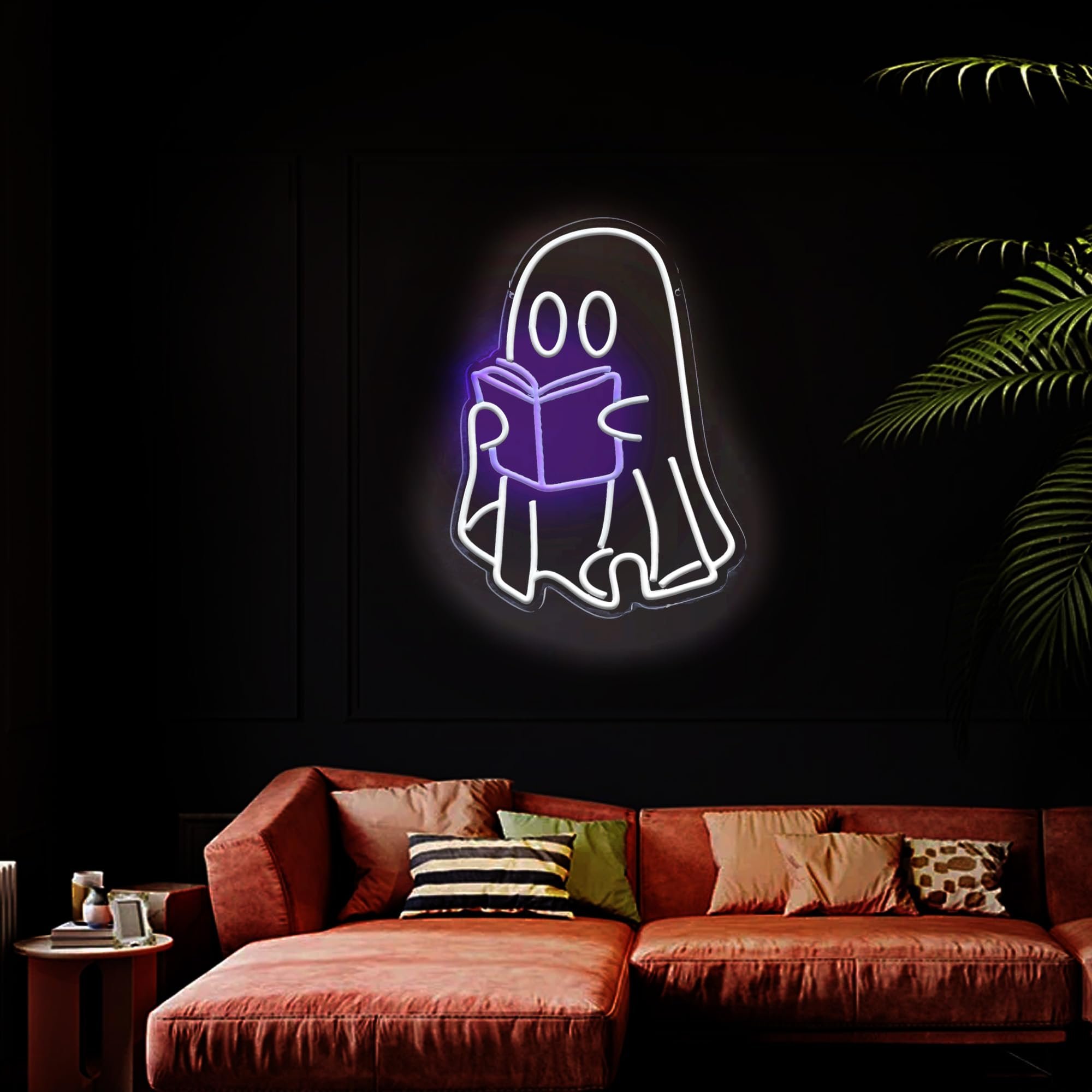 Ghost Reading Book Neon Sign Spooky Wall Decor Signage Suitable for Man Cave Halloween Party Decoration Also Gift for Friends