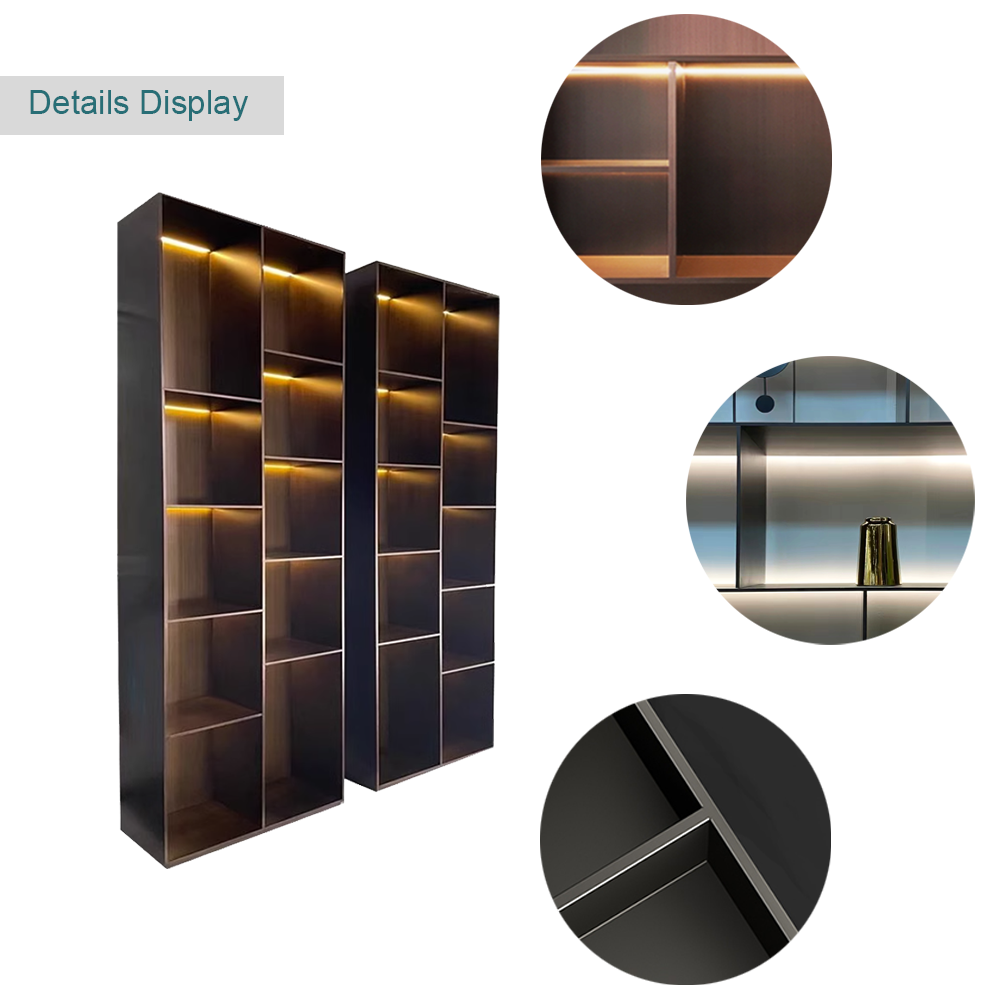 Matai Design Light Luxury Modern Style Bookcase Wood Book Shelves Vintage And Metal Bookshelf Simple Aluminum Alloy Frame