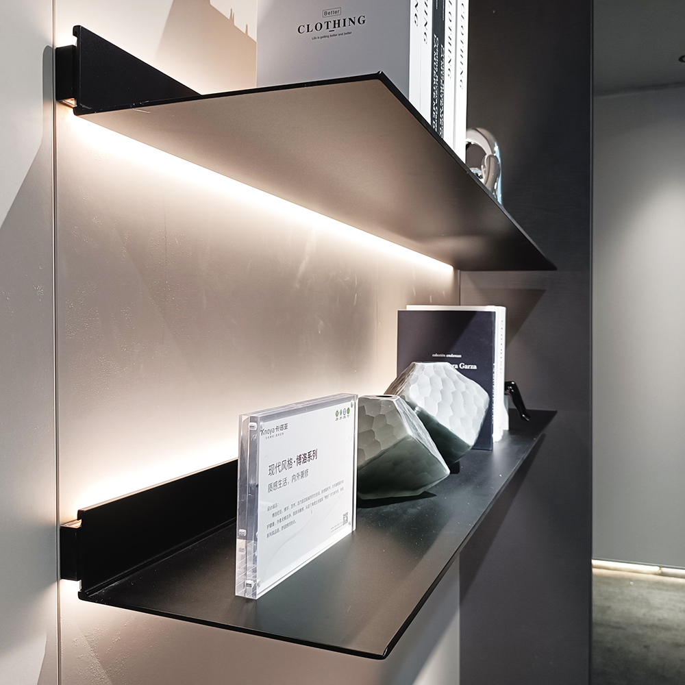 Mounted Type Led Lighted Aluminum Floating Wall Shelf Display Steel Metal Wardrobe Storage Flower Wall Shelf For Business