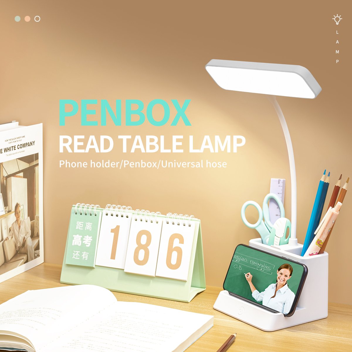 LED Rechargeable Desk Lamps Touch Table Lights with Pen Container Case with Phone Holder Flexible Neck Reading Book Light