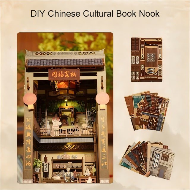 Aslowsnail CH01 Chinese Film My Own Swordsman Tongfu Inn 3D Book Nook Kit Puzzle DIY Book Nook with LED Light