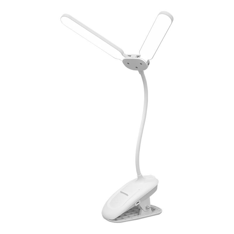 Flexible Neck Clamp Lamp Double Head Table Lamp USB Rechargeable Desk Lamp Dimming Eye Protection Clip Night Light