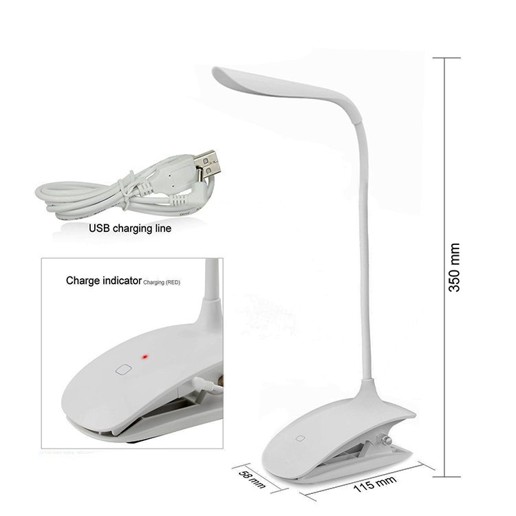 Rechargeable Eye Care Reading Lamp Gooseneck Tube Touch Sensitive Switch 14 LED Clip Book Light