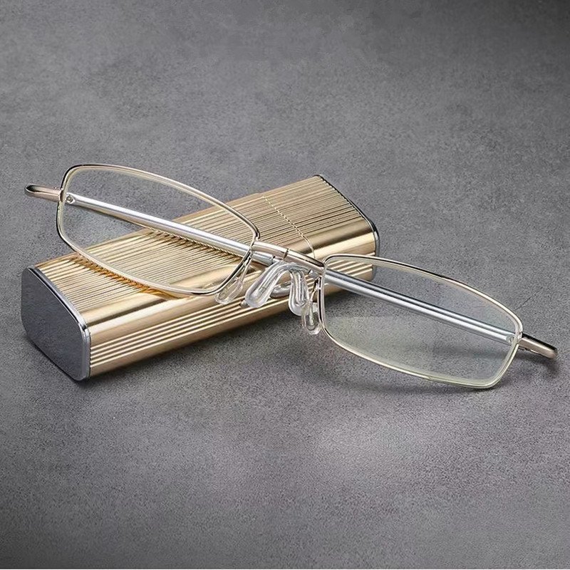 BY9111 1pc Metal Foldable Frame Adjustable Temples With Case Presbyopia Male Female Unisex Corrective Eyeglasses Reading Glasses