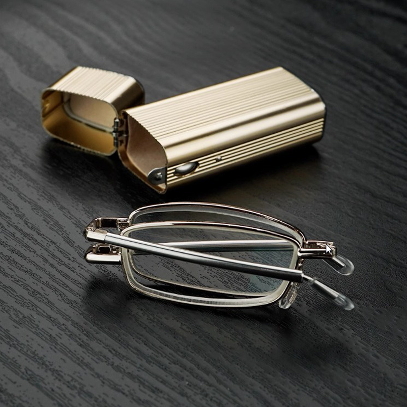 BY9111 1pc Metal Foldable Frame Adjustable Temples With Case Presbyopia Male Female Unisex Corrective Eyeglasses Reading Glasses