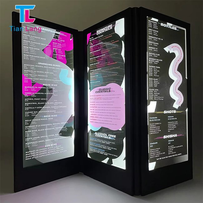High quality LED display price list menu 2 panel 2 light view LED illuminated menu