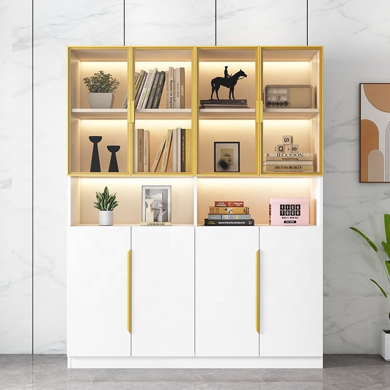bookshelf design Living Room book shelf Library Storage wood for living room cabinet With Ladder Solid White bookcases
