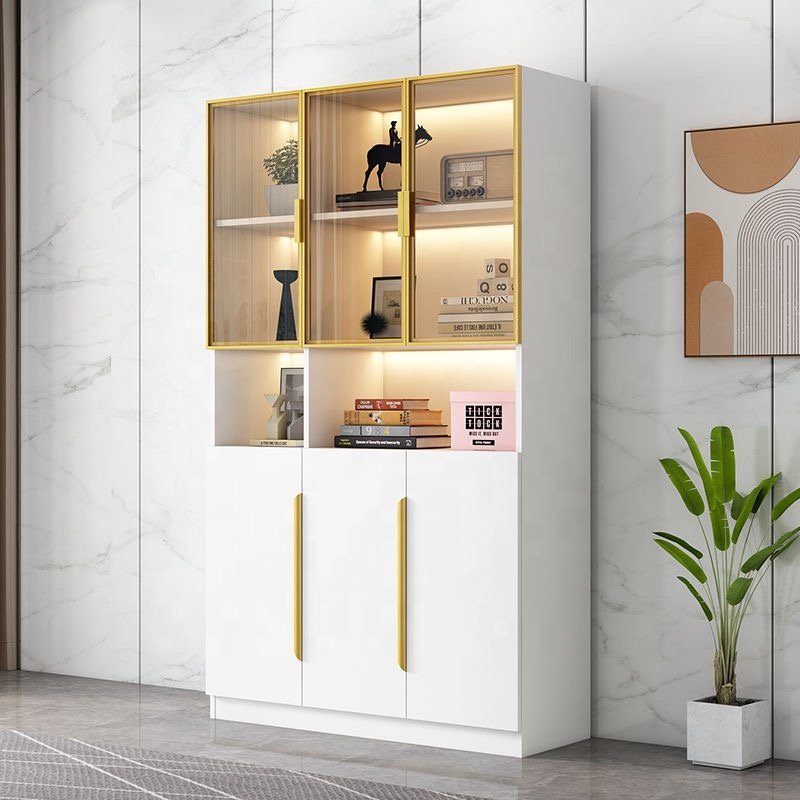 bookshelf design Living Room book shelf Library Storage wood for living room cabinet With Ladder Solid White bookcases