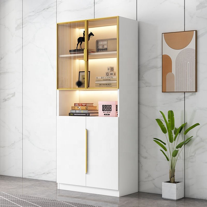 bookshelf design Living Room book shelf Library Storage wood for living room cabinet With Ladder Solid White bookcases