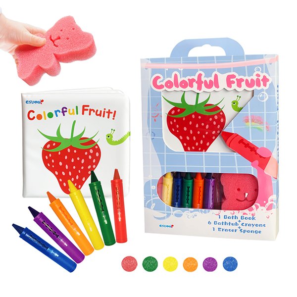 Esummi Hot Selling Baby Bath Book with Washable Bathtub Crayons in Box, Funny Bath Set for Toddlers