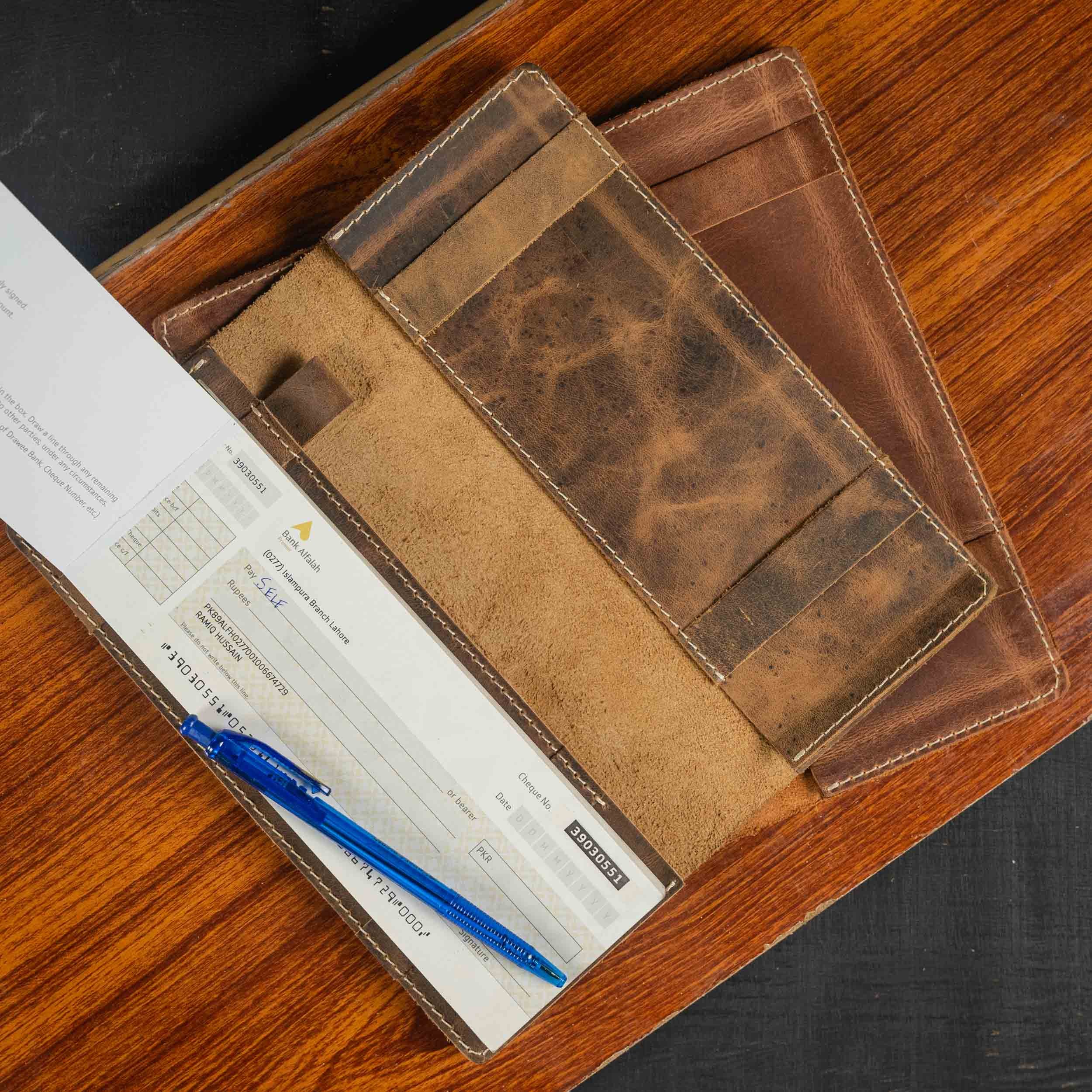 Factory Manufacture High Quality Leather Check Book Cover Custom Logo Cowhide Leather Cheque Book Holder Long Wallet