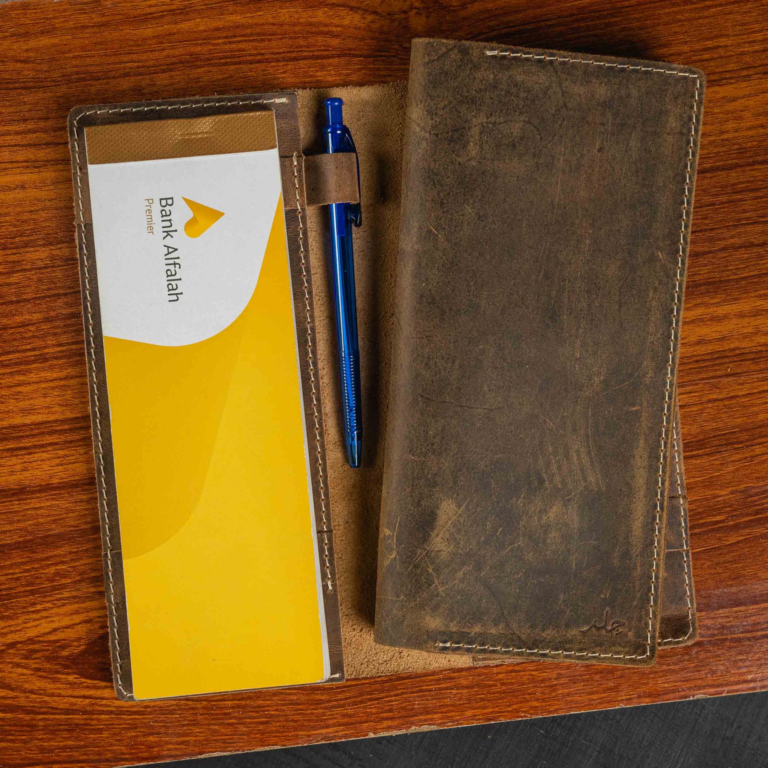 Factory Manufacture High Quality Leather Check Book Cover Custom Logo Cowhide Leather Cheque Book Holder Long Wallet