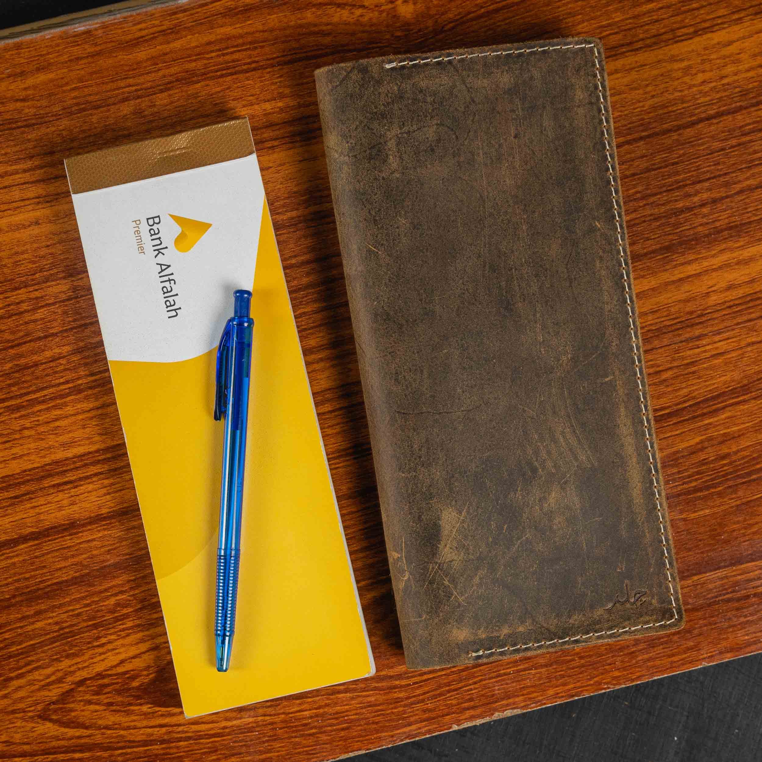 Factory Manufacture High Quality Leather Check Book Cover Custom Logo Cowhide Leather Cheque Book Holder Long Wallet