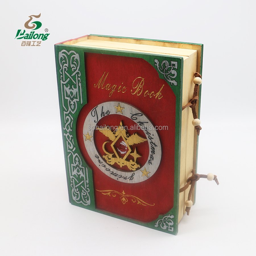 Grimoire shape wooden craft magic book Christmas scene light up LED decoration