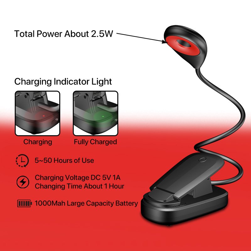 Factory Direct Sales 660nm Red Light Book Light Foldable Wireless Lampe De Led Rechargeable Bedside Study Reading Light